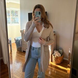 Express Beige Open-Front Cardigan